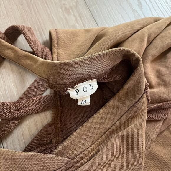 POL Women’s Brown French Terry Criss Criss Sweatshirt Sz M - Picture 7 of 8